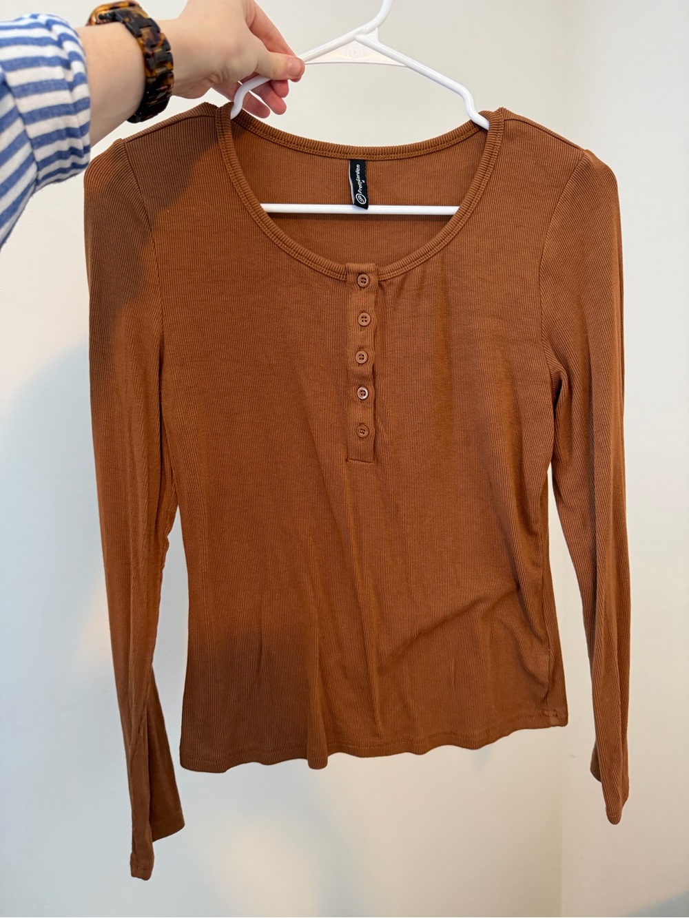 Women's Long-Sleeve Henley Top in Rust by Garage